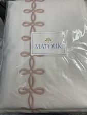Matouk Italy NWT 1pc F/Q Flat Sheet Gordian Knot 500TC Luca Percale White Blush