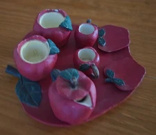 Hand painted Miniature Apple Tea Set, Tray w/ 5 Smaller Apples