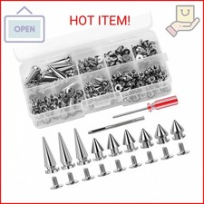 180 Pieces Multiple Sizes Cone Spikes, Screwback Studs Rivets, 3 Sizes Metal Tre