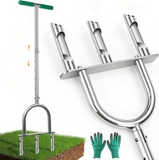 Manual Lawn Core Aerator Tool with 3 Hollow Tines Plug Aerator Yard Soil Aeratin