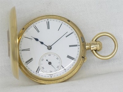 EXTREMELY RARE 40MM LADIES GUTKAES & LANGE 18K DEMI-HUNTER POCKETWATCH, RUNNING!