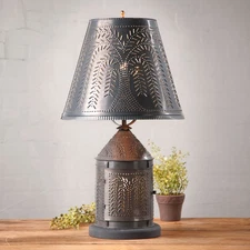 Fireside Metal Table  Lamp  Punched Tin Willow Shade in Kettle Black MADE in USA