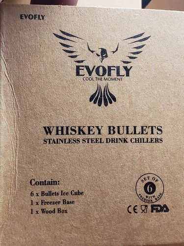Evofly Whiskey Bullets Stainless Drink Chillers In Wooden Box Set Of 6 - Picture 5 of 5