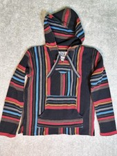 Original Senor Lopez Men's Black Red Striped Poncho Hoodie - Size M