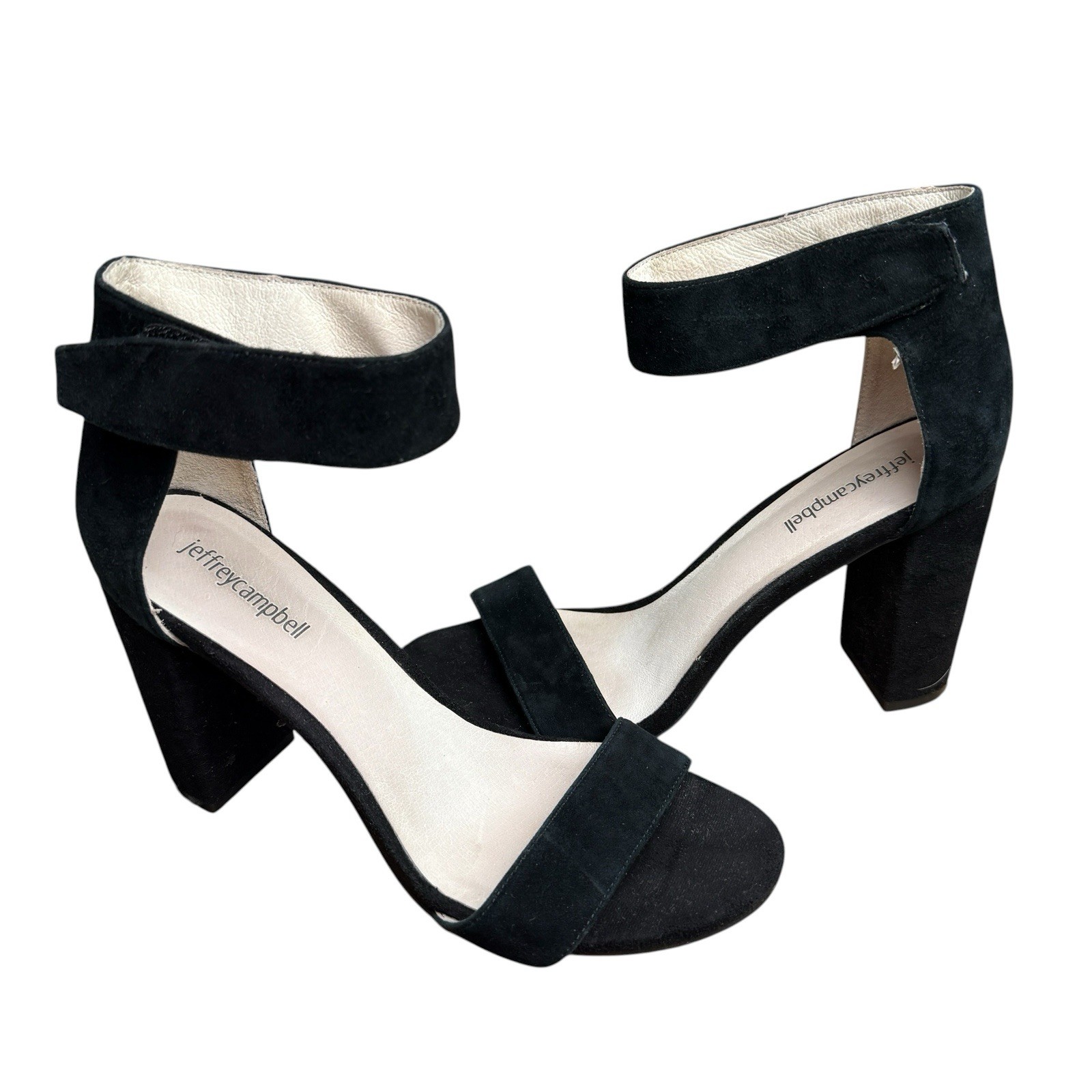 Jeffrey Campbell Lindsay Heels Sandals Size 9 Embossed Black Suede Ankle Strap
