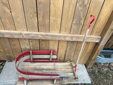 Vintage Wooden Snow BABY Pull Sled Sleigh RED Toboggan 33" Long GREAT DECORATION