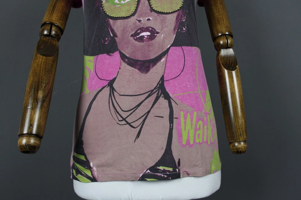 CUSTO BARCELONA Multi Graphic Print Cold Shoulder Sleeve Tank Top Size M / L - Image 3 of 4