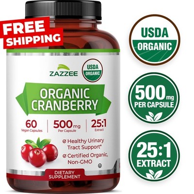 Zazzee USDA Organic Cranberry 25:1 Extract, 500 mg, 60 Vegan Capsules, Kosher