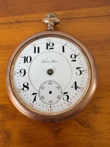Antique Hamilton 17 Jewel Open Face Gold Filled Pocket Watch - Parts Repair