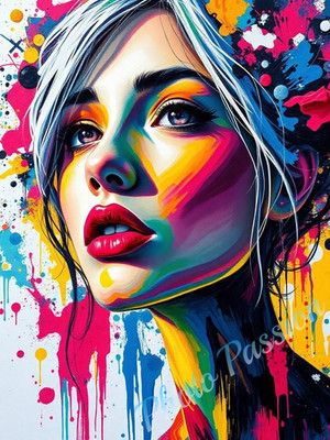 Foto A4 Portrait Frau Kunst Farben Gesicht Poster Kunstdruck Wandbild (4475)