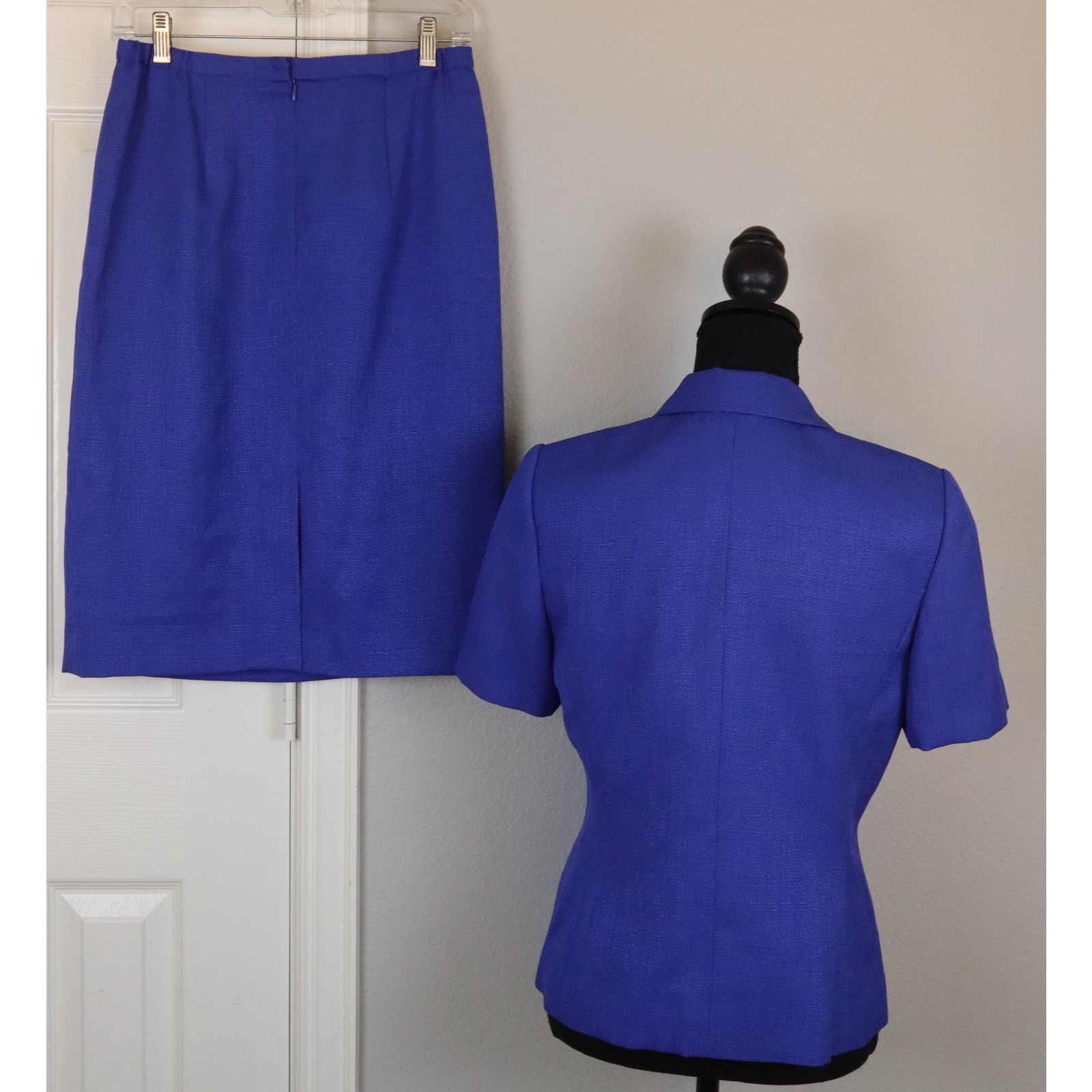 Vintage Y2K Travis Ayers Petite Blue Skirt Suit Set Double Breasted 6P Business