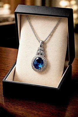 DESIGNER STS CHUCK CLEMENCY 925 STERLING 30'' KETTE HALSKETTE BLAUTOPAS ANHÄNGER