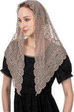 Wgior Triangle Vintage Inspired Lace Chapel Veils Catholic Mass Head Beige