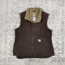 VTG Carhartt Vest Womens Brown Sherpa Lined Full Zip WV001 Size Large Comfy