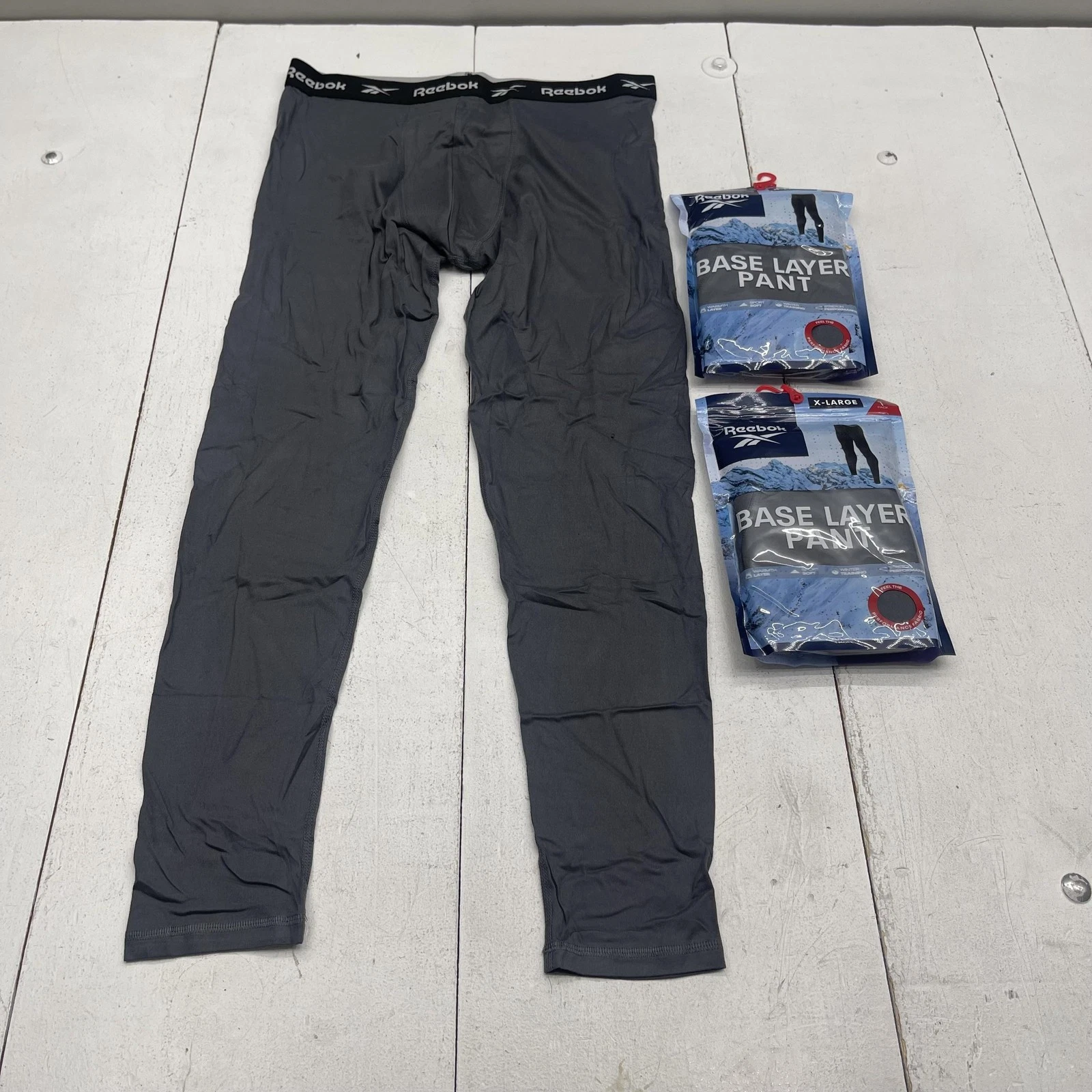 Reebok Pants Mens XL Gray Base Layer Thermal Long Johns Stretch Underwear 3 Pack