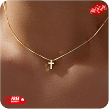 Dainty 14K Gold Silver Plated Cross Necklace for Women and Girls, Faith Gift