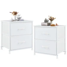 DUMOS Nightstand Small Dresser with 2 Fabric Drawers Side Tables Bedroom End ...
