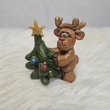 Vintage 90s Suzi Skoglund Reindeer Christmas Holiday folk art figurine