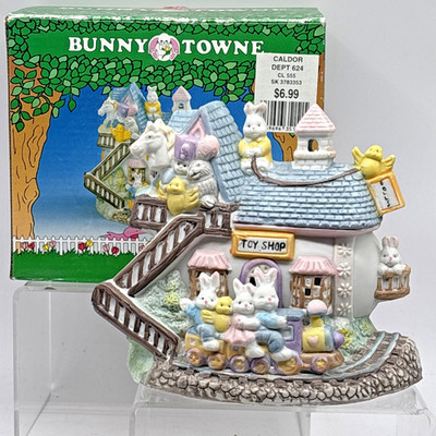VTG Happy Easter Bunny Towne Toy Shop Porcelain House Spring Decor w Box