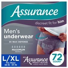 Assurance Men's Incontinence Underwear, Large, Maximum Absorbency, 72 Count