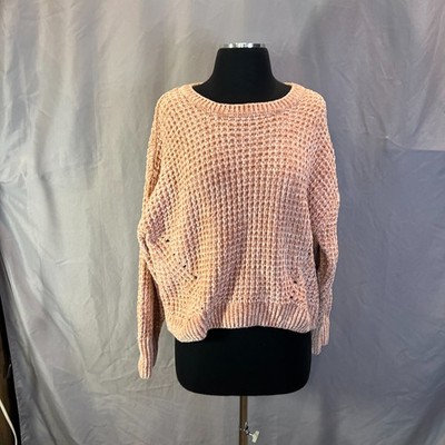Francescas Cupcake Max Chenille Waffle Sweater Womens XL Pink Dropped Shoulder