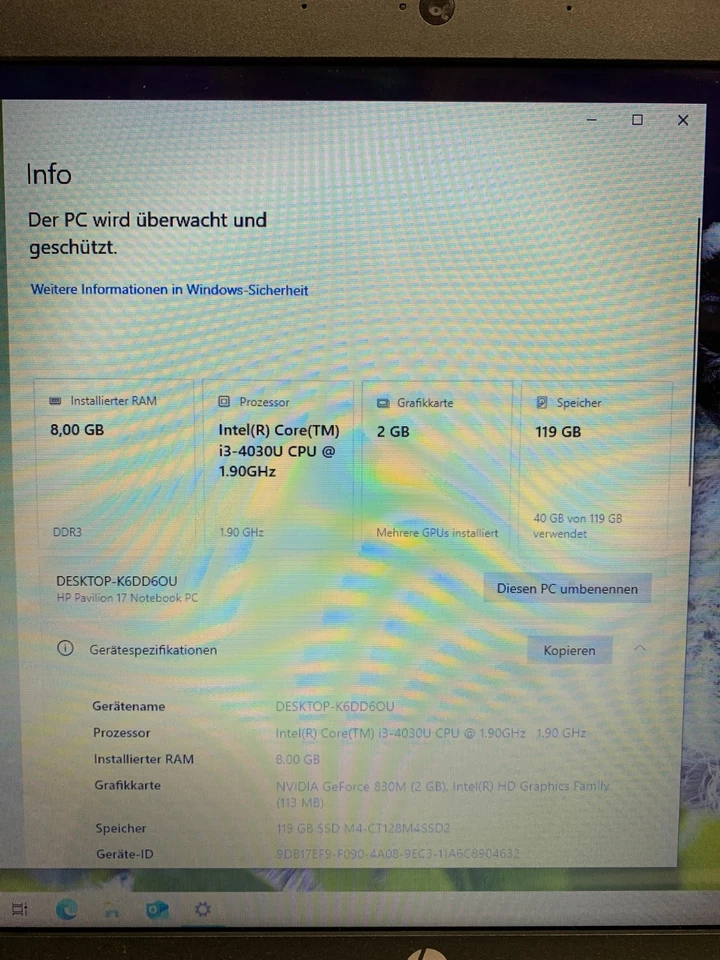 Notebook HP Pavilion / Intel i3 / NVIDIA / 8GB RAM / SSD / Windows - Bild 3 von 4