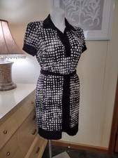 Chaps XL Black Ivory Abstract Classic Collared Short Sleeve Belted Shirt Waist