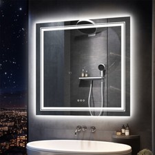 Square LED Bathroom Mirror Stepless Dimmable Lighted Mirror Plug-in / Hardwired
