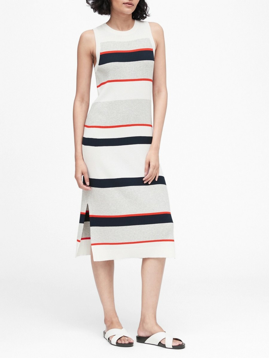 Banana Republic Stripe Knit Dress,White & Gray Stripe SIZE MP M P #495151 T1222