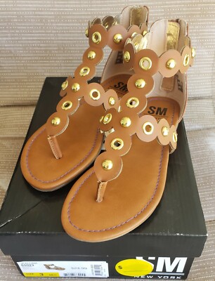 NIB! Girls SZ 3 Gladiator Sandals-SM NEW YORK-Zippered Back-Brown w/Gold Accent
