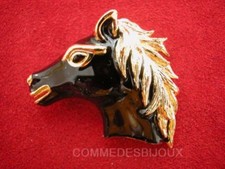 Broche "Face de Cheval" doré Crinière Course Hippique - Bijoux Vintage Sphinx