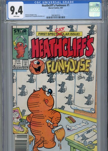 HEATHCLIFFS FUNHOUSE #1 NM 9.4 CGC RARE NEWSTAND EDITION POST ART WHITE PAGES