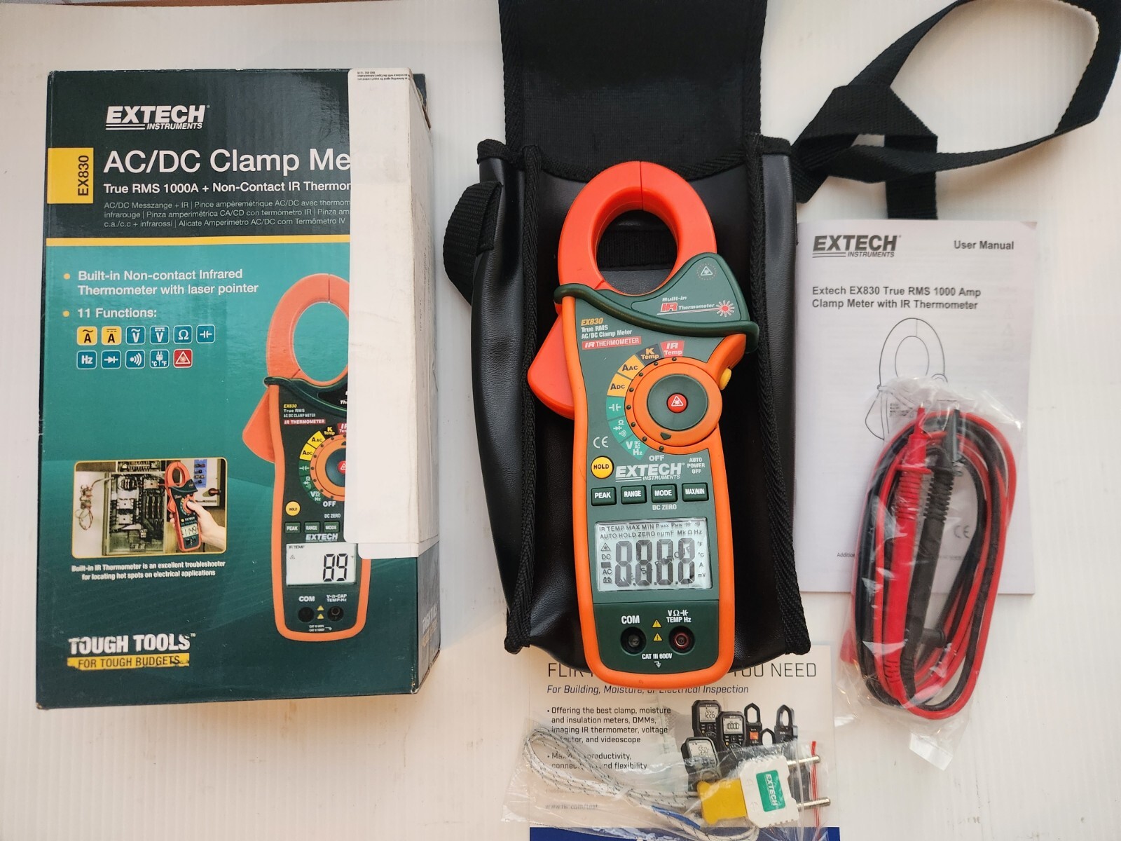 EXTECH INSTRUMENTS EX830 True RMS 1000 Amp AC/DC Clamp Meter/IR Thermometer(new)