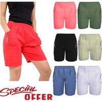 LADIES SHORTS HALF ELASTICATED WAIST WOMENS SUMMER CASUAL BEACH PANTS BOTTOMS