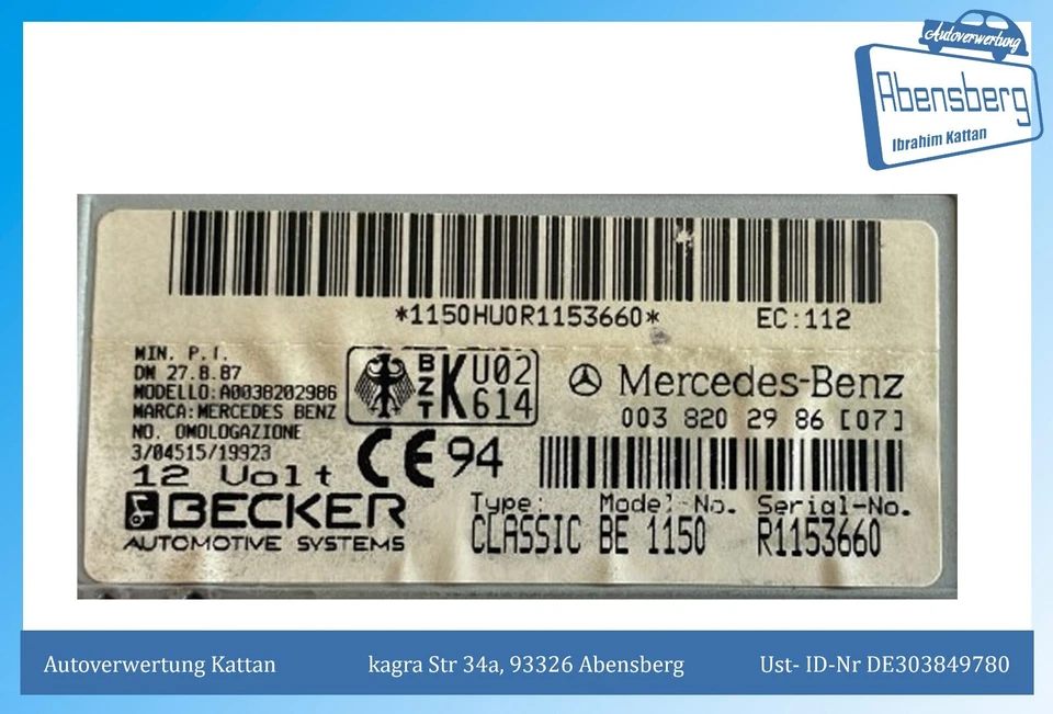 gebr. Mercedes Autoradio Kassettenradio Classic BE1150 0038202986 mit Code #2544 - Bild 2 von 4