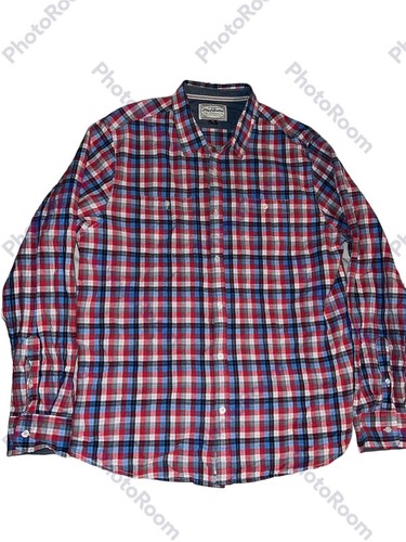 Flag & Anthem Plaid Shirt Button Up Plaid Linen Red Blue Navy Long Sleeves XL