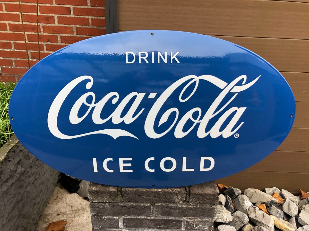 Coca-Cola アイスコールドサイン Large XL Blue COCA COLA Ice Cold Advertising Porcelain