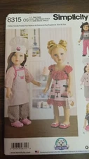 Simplicity pattern 8315 clothes aprons for 18 inch dolls uncut