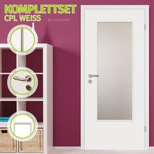 HORI Zimmertür Komplettset Glastür inkl. Zarge und Türgriff - CPL RAL9010