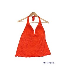 Mossimo Small Womens Tankini Orange Crochet design Tie Back Strap