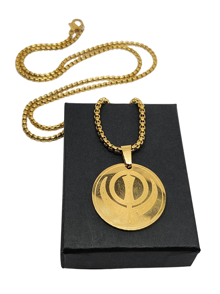 Orecchini a bottone Sikh Khanda in oro, argento e nero - Italia