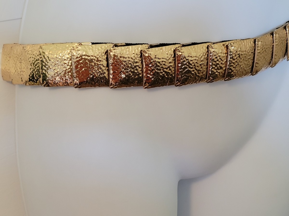 Vintage 70s 80s Glam Gold Belt Vintage 80s Metallic Gold Metal Foil Segmented Belt Made in  main image 2