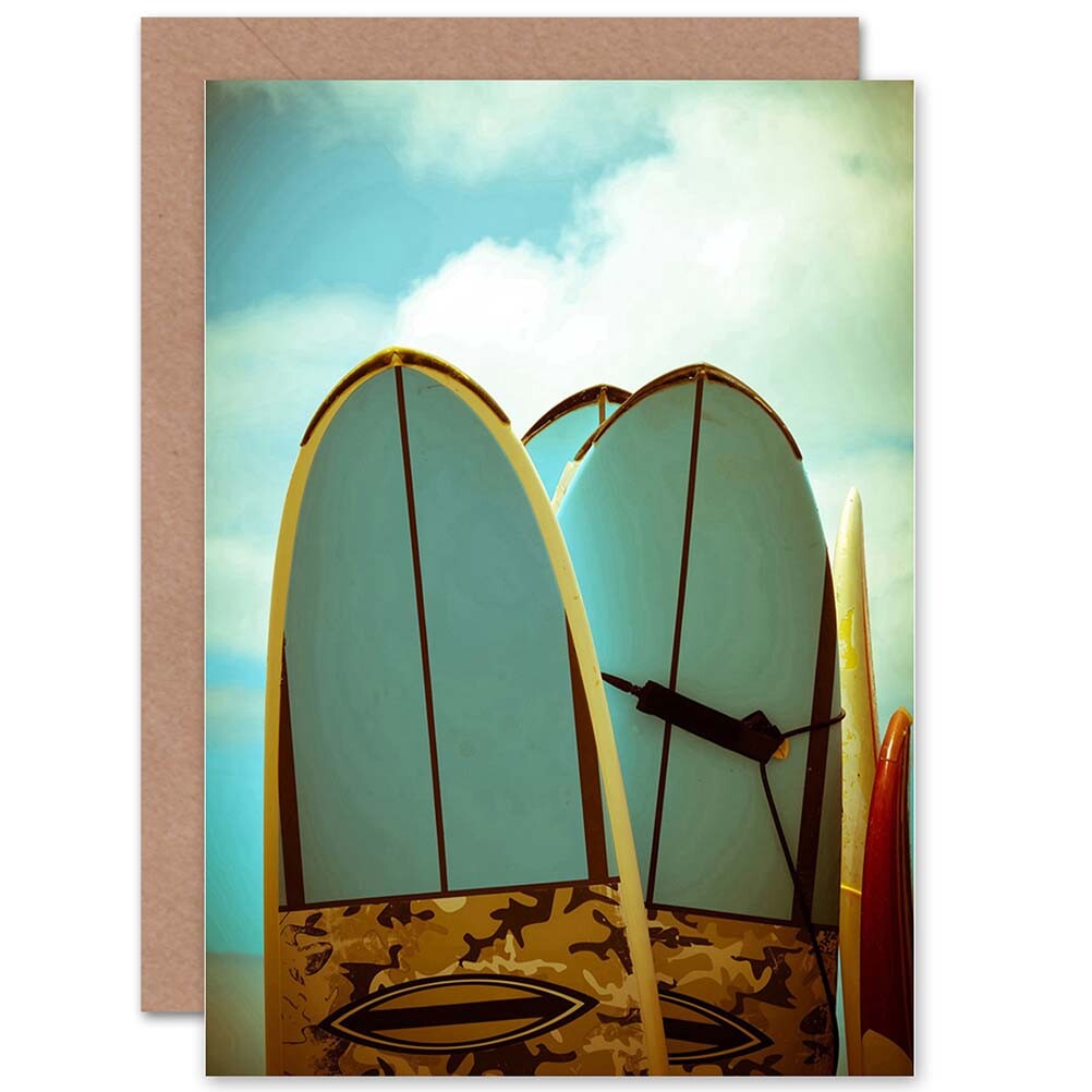 Sport Fun Surf Board Beach Sea Retro Blank Greeting Card With Envelope