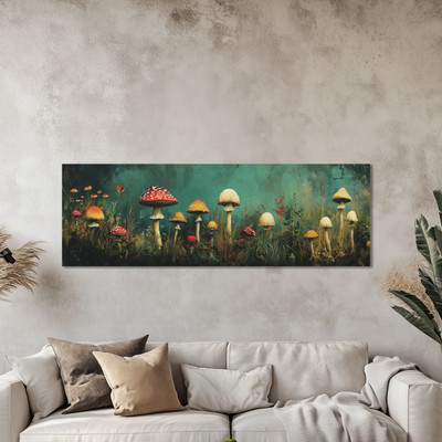 Whimsical Mushroom Canvas Art Print, Boho Mushroom Art, Enchanted Forest Decor
