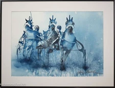Beautiful Watercolor Painting of Horse Drawn Cart Racing by Blake Mueller, Fine!
