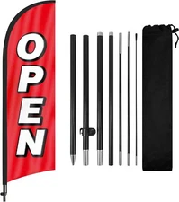 Open Feather Flag, Flag for Business with Pole and Ground Black/red 
