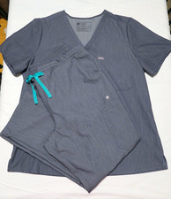 FIGS XL Graphite Gray Scrub Set Caterina Top  Yola High Rise Slim Scrub Pants