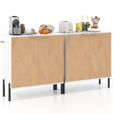 2PCS 2-Door Buffet Cabinet Sideboard Cabinet w/Shelf Metal Legs&Anti-Tipping