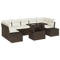 Garten Sofa Set 8 Teilig Mit Kissen Braun Creme Sitzgruppe Balkon Terrasse