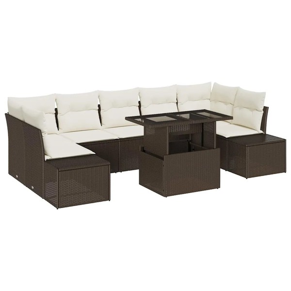 Garten Sofa Set 8 Teilig Mit Kissen Braun Creme Sitzgruppe Balkon Terrasse-image